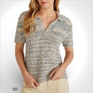 Haven Well Within Spacedye Johnny Collar Sweater Organic Cotton Short Sleeve XL